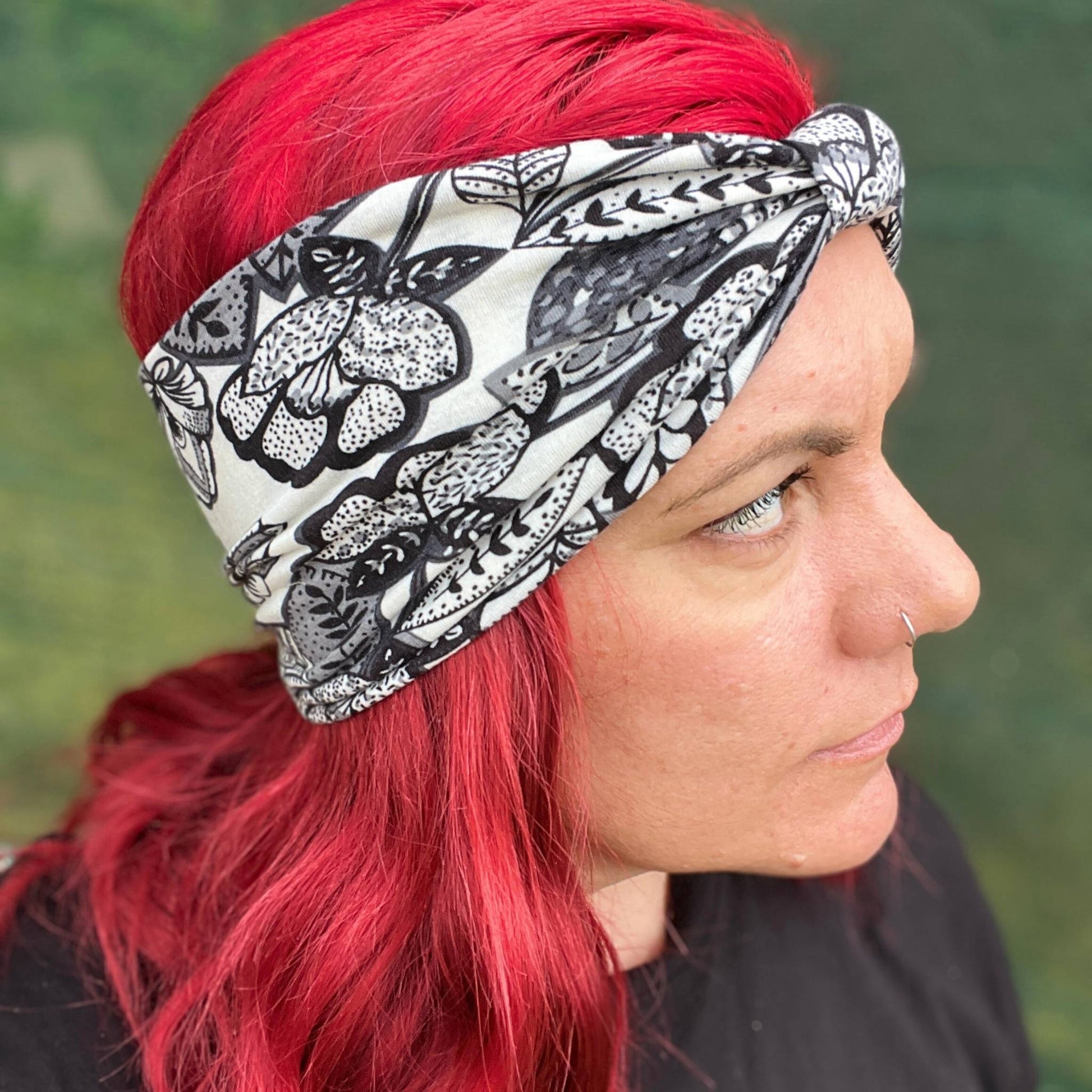 Black and White Floral Head Wrap