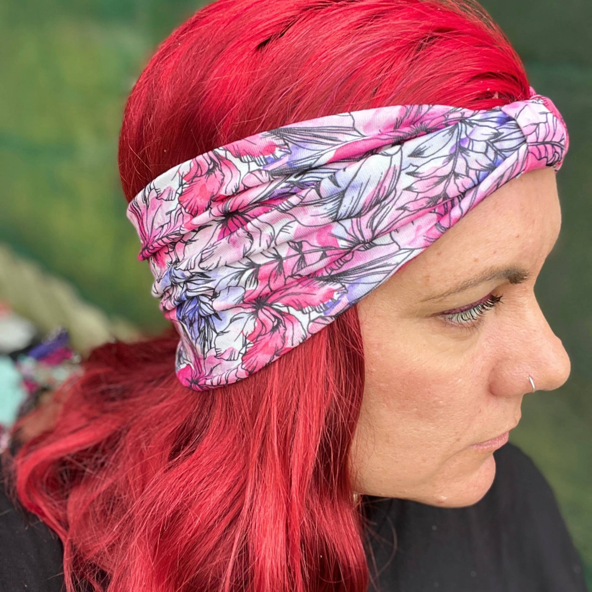 Pink Floral Twist Stretch Headband
