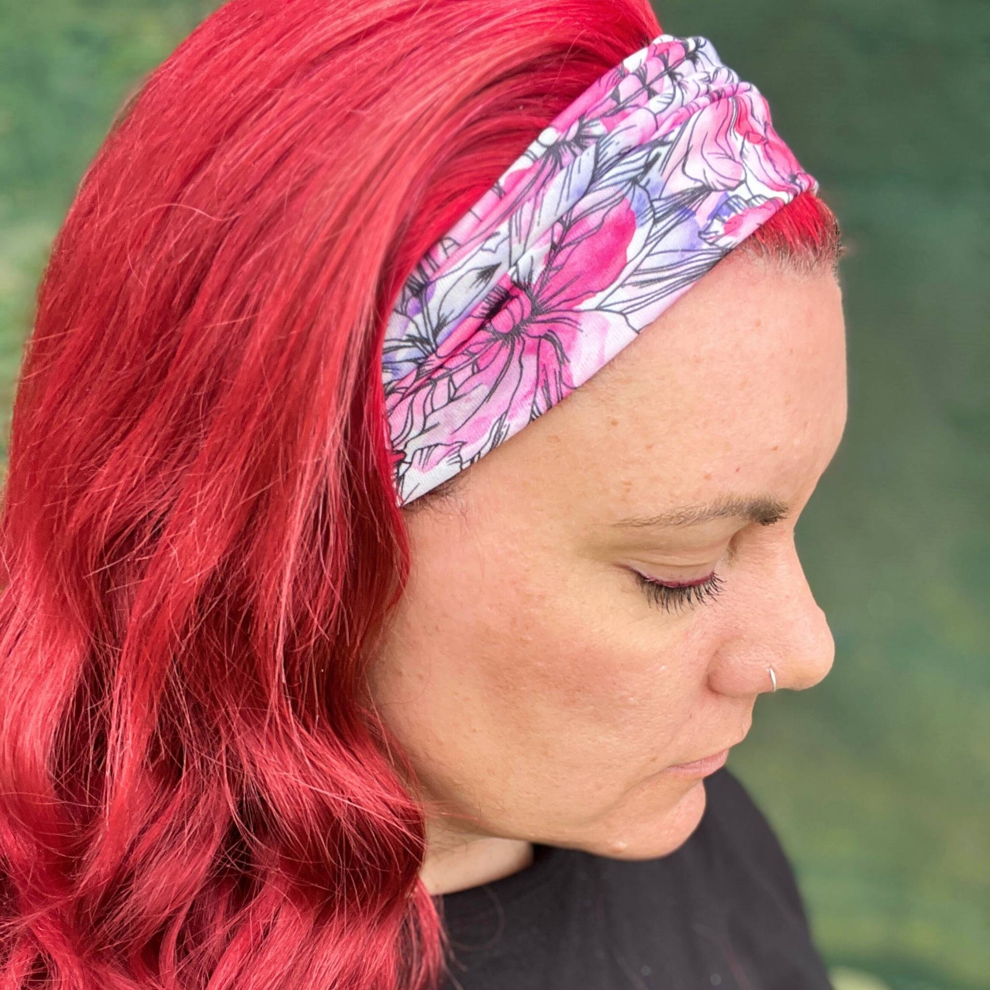 Pink Floral Twist Stretch Headband