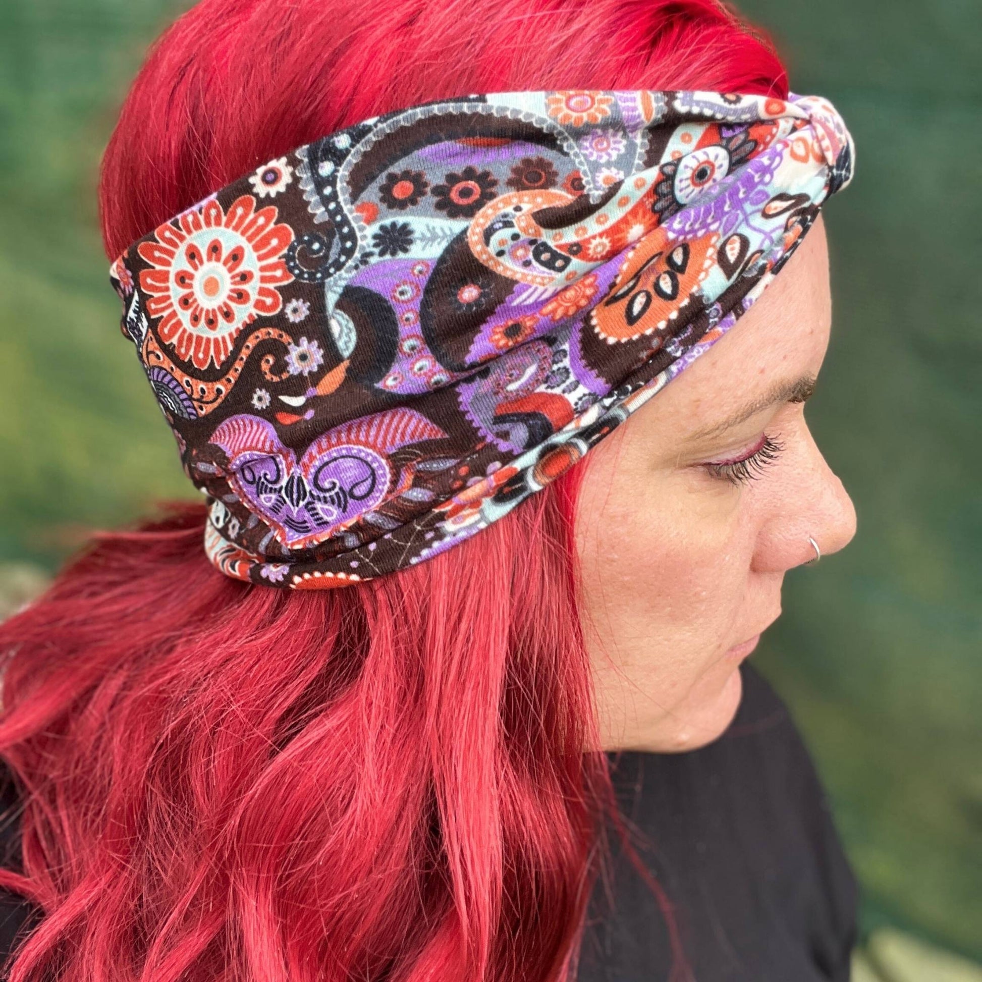 Purple & Orange Paisley Twist Stretch Headband