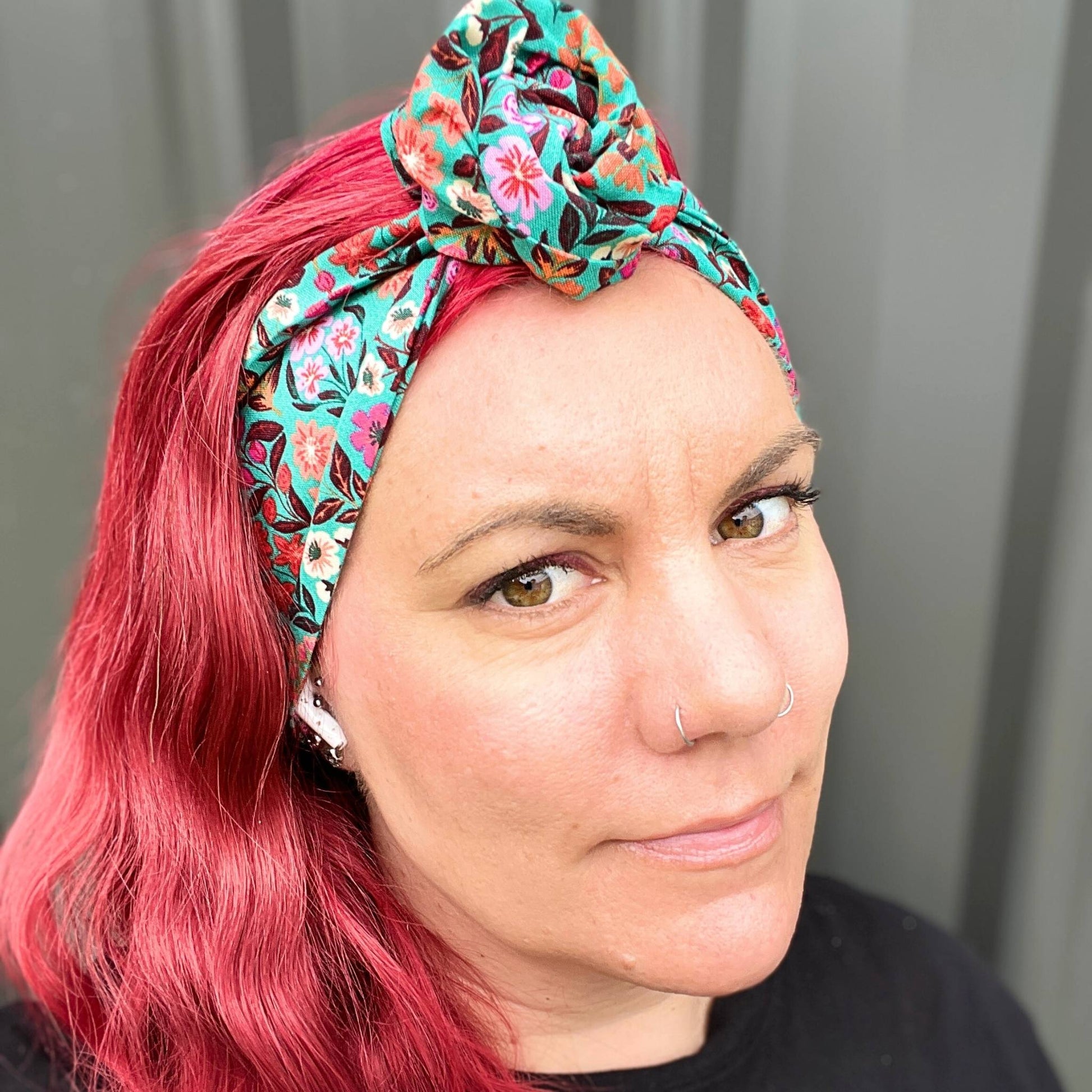 Bandanas and Head Scarves Teal Oriental Floral Wired Headwrap