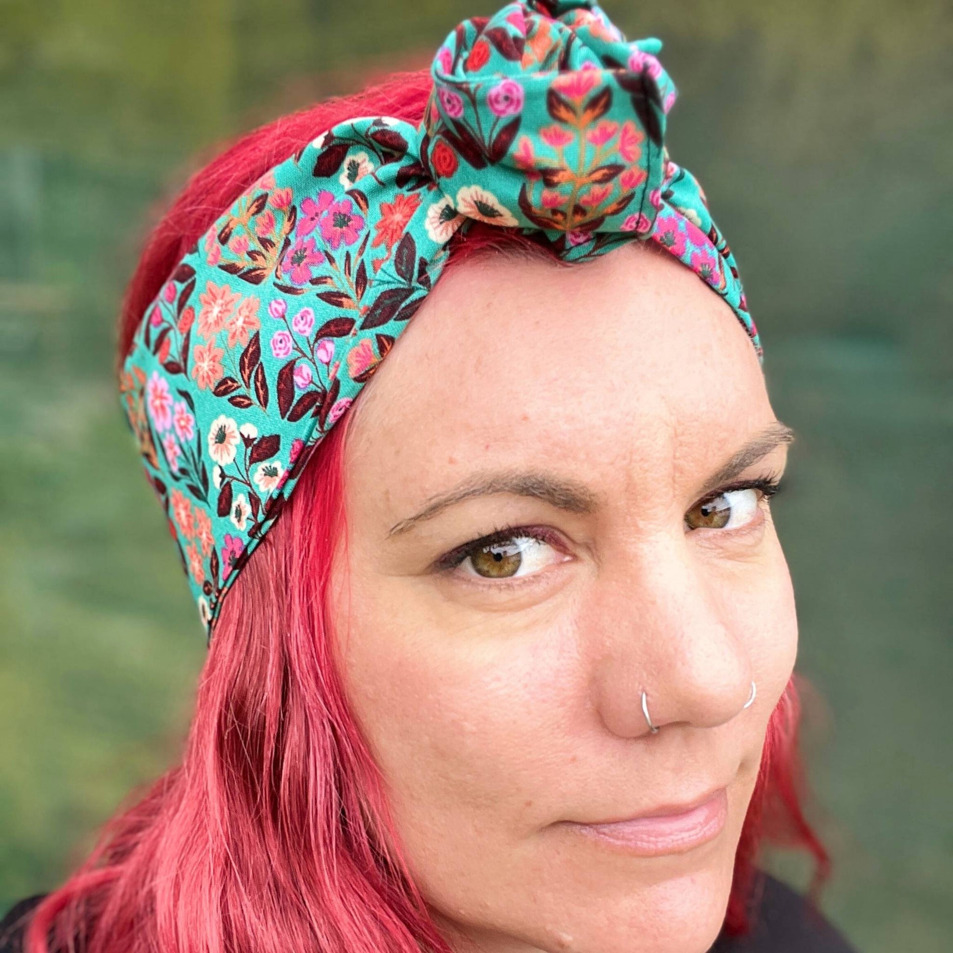 Bandanas and Head Scarves Teal Oriental Floral Wired Headwrap