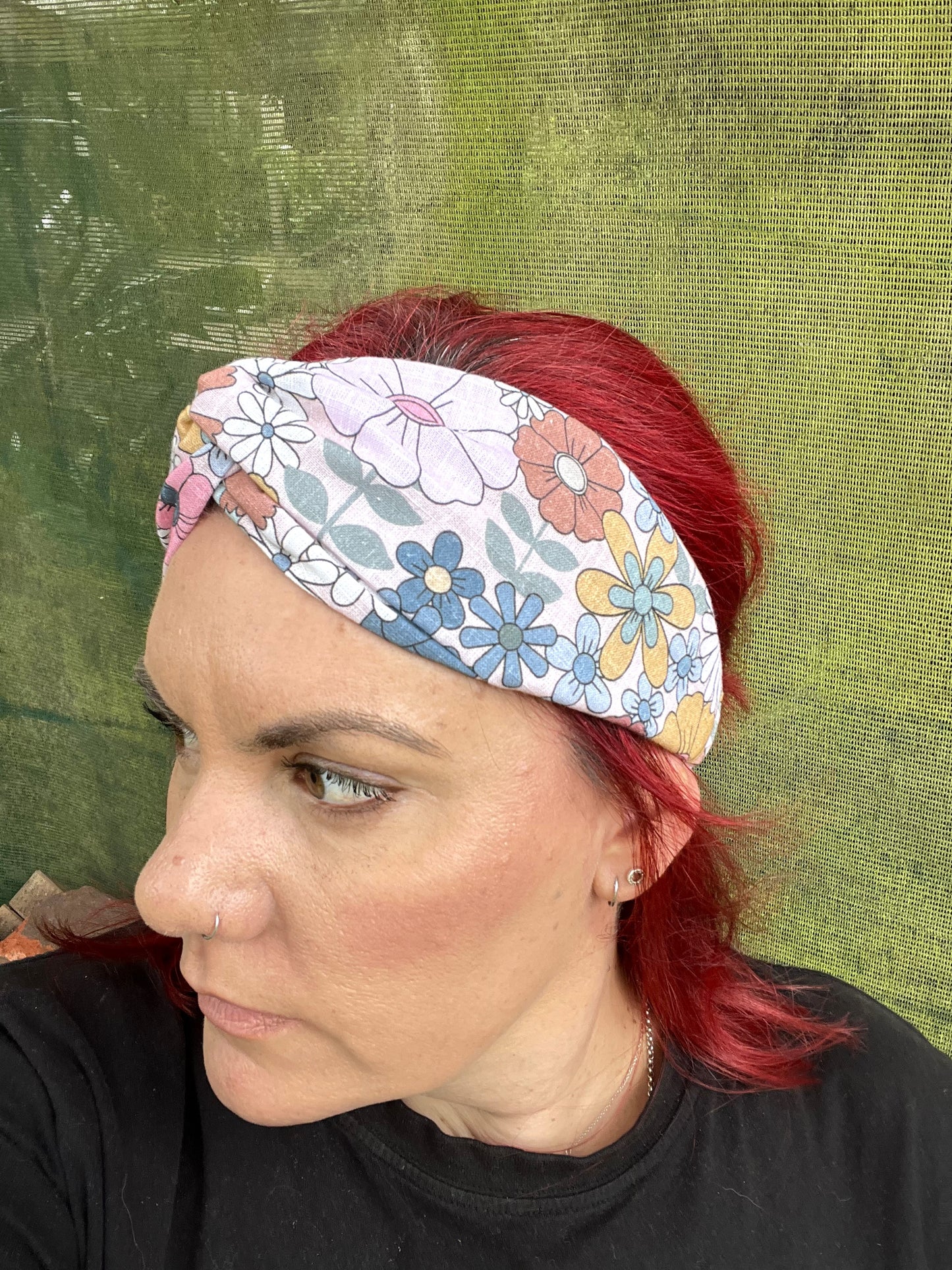 70's Floral Twist Headband with Elastic