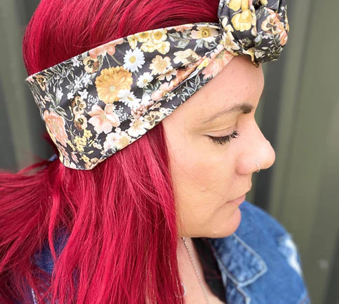 Black Floral Boh Wire Head Wraps Handmade in Melbourne Australia