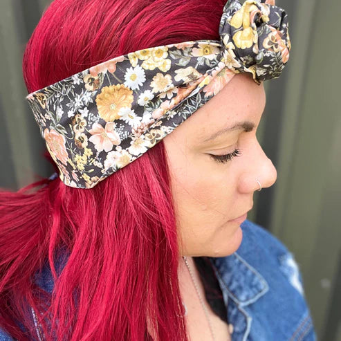 Black Floral Boh Wire Head Wraps Handmade in Melbourne Australia