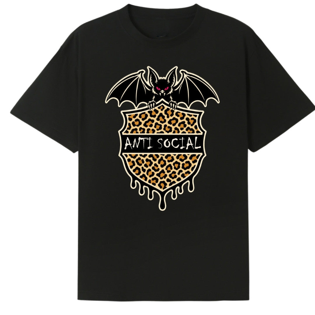 A black oversized tee with the Anti Social graphic printed large on the front.