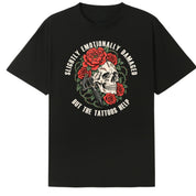A black oversized tee with the Slightly Emotionally Damaged graphic printed large on the front.