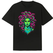 A black oversized tee with the Medusa graphic printed large on the front.
