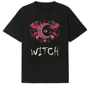 A black oversized tee with the Witch graphic printed large on the front.
