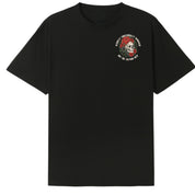 A black oversized tee with a small Slightly Emotionally Damaged graphic on the left chest.