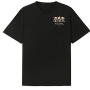 A black oversized tee with a small No Evil Club graphic on the left chest.