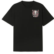 A black oversized tee with a small Skull Snake And Moths graphic on the left chest.