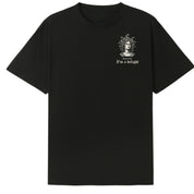 A black oversized tee with a small First Of All I'm A Delight graphic on the left chest.