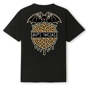 A black oversized tee shown from the back, with the Anti Social graphic printed large across the back.