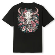 A black oversized tee shown from the back, with the Skull Snake And Moths graphic printed large across the back.