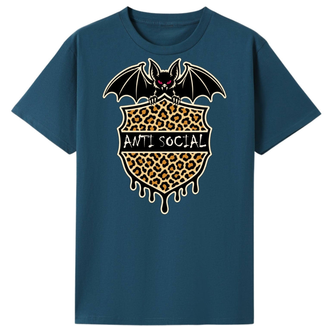 A teal oversized tee with the Anti Social graphic printed large on the front.