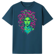 A teal oversized tee with the Medusa graphic printed large on the front.