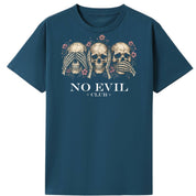 A teal oversized tee with the No Evil Club graphic printed large on the front.