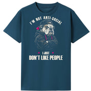 A teal oversized tee with the I'm Not Anti Social Bulldog graphic printed large on the front.