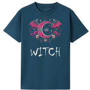 A teal oversized tee with the Witch graphic printed large on the front.