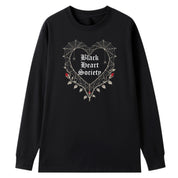 A black oversized long sleeve tee with the Black Heart Society graphic printed large on the front.