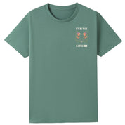 A slate green oversized tee with a small It's OK To Be A Little Odd graphic on the left chest.