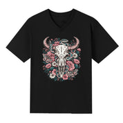 A black V-neck oversized tee with the Skull Snake And Moths graphic printed large on the front.