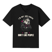 A black V-neck oversized tee with the I'm Not Anti Social Bulldog graphic printed large on the front.
