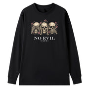 A black oversized long sleeve tee with the No Evil Club graphic printed large on the front.