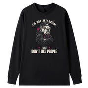 A black oversized long sleeve tee with the I'm Not Anti Social Bulldog graphic printed large on the front.
