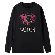 A black oversized long sleeve tee with the Witch graphic printed large on the front.