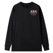 A black oversized long sleeve tee with a small No Evil Club graphic on the left chest.