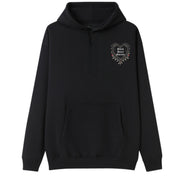 A black oversized hoodie with a small Black Heart Society graphic on the left chest.
