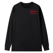 A black oversized long sleeve tee with a small Satan's Favourite graphic on the left chest.