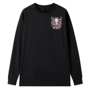 A black oversized long sleeve tee with a small Skull Snake And Moths graphic on the left chest.