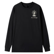 A black oversized long sleeve tee with a small First Of All I'm A Delight graphic on the left chest.