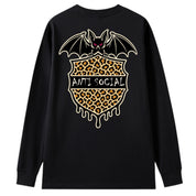 A black oversized long sleeve tee shown from the back, with the Anti Social graphic printed large across the back.