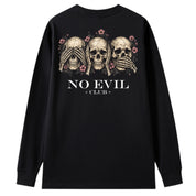 A black oversized long sleeve tee shown from the back, with the No Evil Club graphic printed large across the back.
