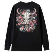 A black oversized long sleeve tee shown from the back, with the Skull Snake And Moths graphic printed large across the back.