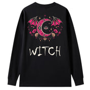 A black oversized long sleeve tee shown from the back, with the Witch graphic printed large across the back.