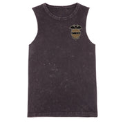 A black stone washed tank with a small Anti Social graphic on the left chest.