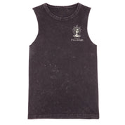 A black stone washed tank with a small First Of All I'm A Delight graphic on the left chest.