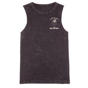 A black stone washed tank with a small I'm Not Anti Social Bulldog graphic on the left chest.