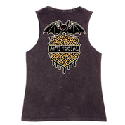 A black stone washed tank shown from the back, with the Anti Social graphic printed large across the back.