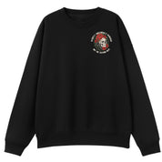 A black oversized crew neck with a small Slightly Emotionally Damaged graphic on the left chest.