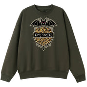 A army green oversized crew neck with the Anti Social graphic printed large on the front.