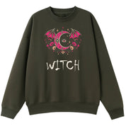 A army green oversized crew neck with the Witch graphic printed large on the front.