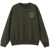 A army green oversized crew neck with a small Anti Social graphic on the left chest.
