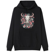 A black oversized hoodie with the Skull Snake And Moths graphic printed large on the front.