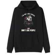 A black oversized hoodie with the I'm Not Anti Social Bulldog graphic printed large on the front.